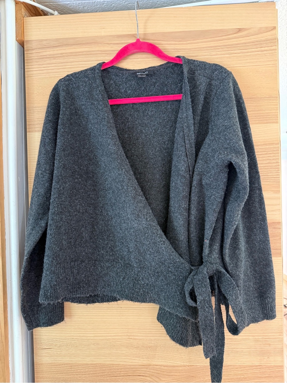 Cozy Charcoal Wrap Sweater with Side Tie, wool blend
